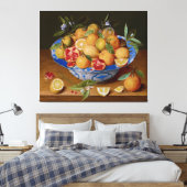 レモンとザクロを使った磁器のボウル キャンバスプリント (インサイチュ (寝室))