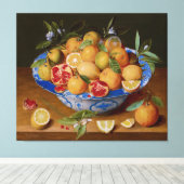 レモンとザクロを使った磁器のボウル キャンバスプリント (インサイチュ (ウッドフロア))