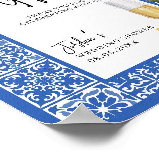 レモンとタイル地中海のウェディングシャワーギフト ポスター (角)