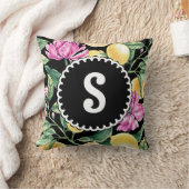 レモンとチューリップのフローラルパターン | シトラスモノグラム クッション (ブランケット)