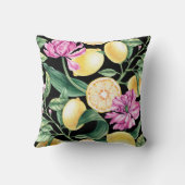 レモンとチューリップのフローラルパターン | シトラスモノグラム クッション (裏面)