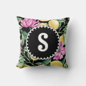 レモンとチューリップのフローラルパターン | シトラスモノグラム クッション (正面)