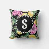 レモンとチューリップのフローラルパターン | シトラスモノグラム クッション (正面)