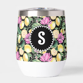 レモンとチューリップの花の模様 | シトラスモノグラム