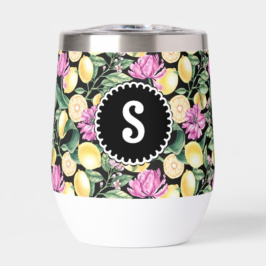 レモンとチューリップの花の模様 | シトラスモノグラム (正面)