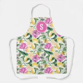 レモンとチューリップの花の模様 | シトラスモノグラム エプロン (正面)