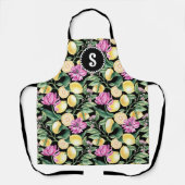 レモンとチューリップの花の模様 | シトラスモノグラム エプロン (正面)