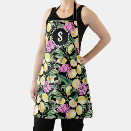 レモンとチューリップの花の模様 | シトラスモノグラム エプロン