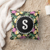 レモンとチューリップの花の模様 | シトラスモノグラム クッション (ブランケット)