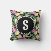 レモンとチューリップの花の模様 | シトラスモノグラム クッション (正面)