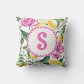 レモンとチューリップの花の模様 | シトラスモノグラム クッション (正面)