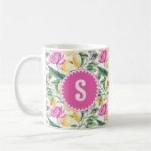 レモンとチューリップの花の模様 | シトラスモノグラム コーヒーマグカップ (左)