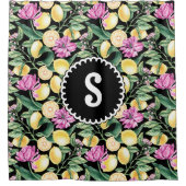 レモンとチューリップの花の模様 | シトラスモノグラム シャワーカーテン (正面)