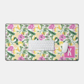 レモンとチューリップの花の模様 | シトラスモノグラム デスクマット (キーボード&マウス)