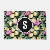 レモンとチューリップの花の模様 | シトラスモノグラム ドアマット (正面)