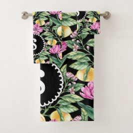 レモンとチューリップの花の模様 | シトラスモノグラム バスタオルセット