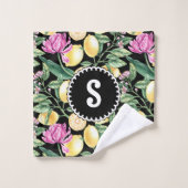 レモンとチューリップの花の模様 | シトラスモノグラム バスタオルセット (ウォッシュタオル)