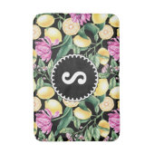 レモンとチューリップの花の模様 | シトラスモノグラム バスマット (正面縦)