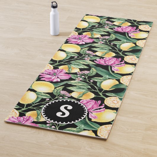 レモンとチューリップの花の模様 | シトラスモノグラム ヨガマット (インサイチュ)