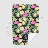 レモンとチューリップ花柄シトラスモノグラム ゴルフタオル (インサイチュ)