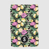 レモンとチューリップ花柄シトラスモノグラム ゴルフタオル (正面)