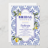 レモンとネイビーの水彩画 ブライダルシャワー招待状 招待状 (正面/裏面)