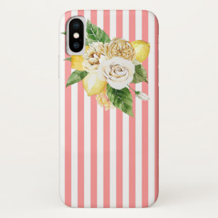 レモンとバラのピンクストライプのiPhone / iPadケース iPhone X ケース