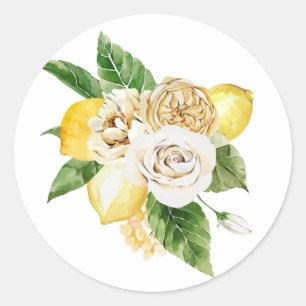 レモンとバラの花束 ラウンドシール