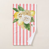 レモンとバラをピンク色のストライプ バスタオルセット (ハンドタオル)