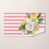 レモンとバラをピンク色のストライプ バスタオルセット (ハンドタオル)