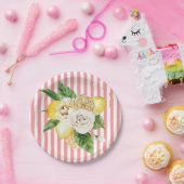 レモンとバラをピンク色のストライプ ペーパープレート (パーティー)