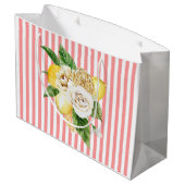 レモンとバラをピンク色のストライプ ラージペーパーバッグ (裏面アングル)