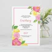 レモンとピンクのフローラブライダルシャワーパーティー 招待状 (スタンド正面)