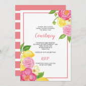 レモンとピンクのフローラブライダルシャワーパーティー 招待状 (正面/裏面)