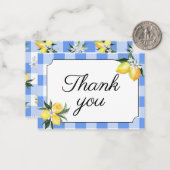 レモンとブルーのギンガムチェックの感謝カード ノートカード (正面/裏面インサイチュ)