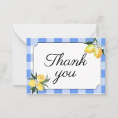 レモンとブルーのギンガムチェックの感謝カード ノートカード (正面)