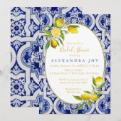 レモンとブルーのスペインタイル 招待状 (正面/裏面)