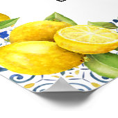 レモンとブルーのタイル結婚のウェルカムサイン ポスター (角)