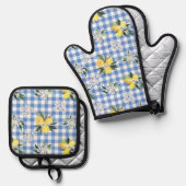 レモンとブルーギンガムのキッチン必需品 鍋つかみ&鍋敷きセット (正面/裏面)