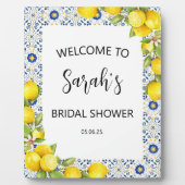 レモンとブルータイルブライダルシャワーウェルカムサイン フォトプラーク (正面)