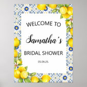 レモンとブルータイルブライダルシャワーウェルカムサイン ポスター (正面)