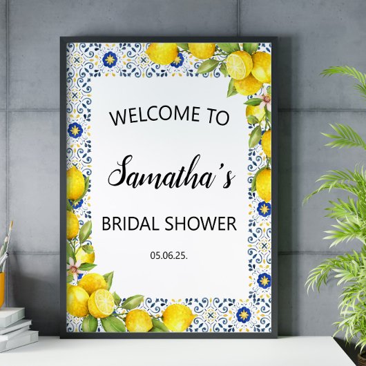 レモンとブルータイルブライダルシャワーウェルカムサイン ポスター