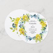 レモンとブルーベリーの花のウェディング 招待状 (正面/裏面)