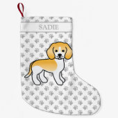 レモンとホワイトビーグルかわいい漫画の犬と名前 スモールクリスマスストッキング (正面)