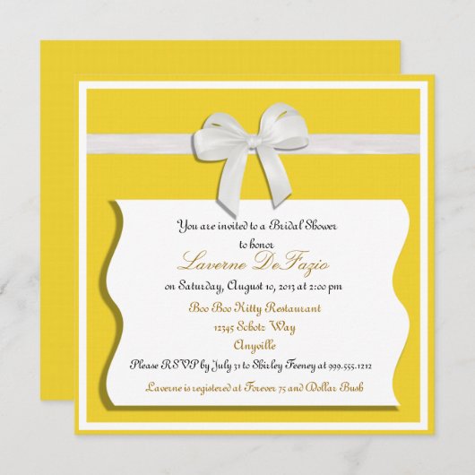 レモンとホワイトボウブライダルシャワーの招待 招待状 (正面/裏面)