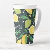 レモンとライムのフルーツの柄を緑と黄色に カフェラテマグ (右アングル)