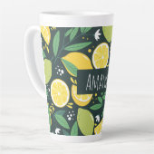 レモンとライムのフルーツの柄を緑と黄色に カフェラテマグ (左アングル)