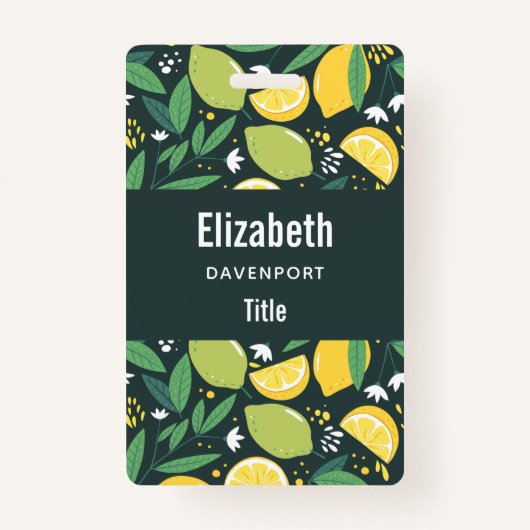 レモンとライムのフルーツの柄を緑と黄色に バッジ (正面)