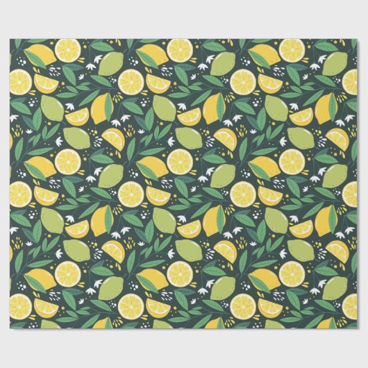 レモンとライムのフルーツの柄を緑と黄色に ラッピングペーパー (フラット)