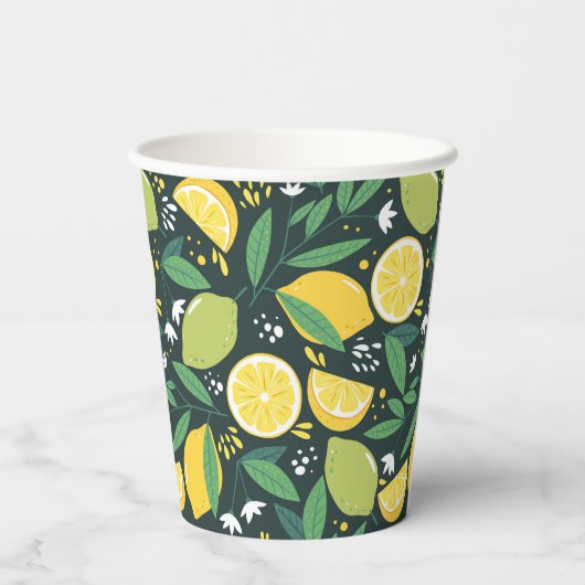 レモンとライムのフルーツの柄を緑と黄色に 紙コップ (裏面)